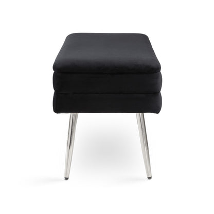 Shelby Storage Bench Black Velvet Side View