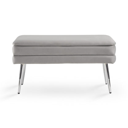 Shelby Storage Bench Grey Velvet_Front