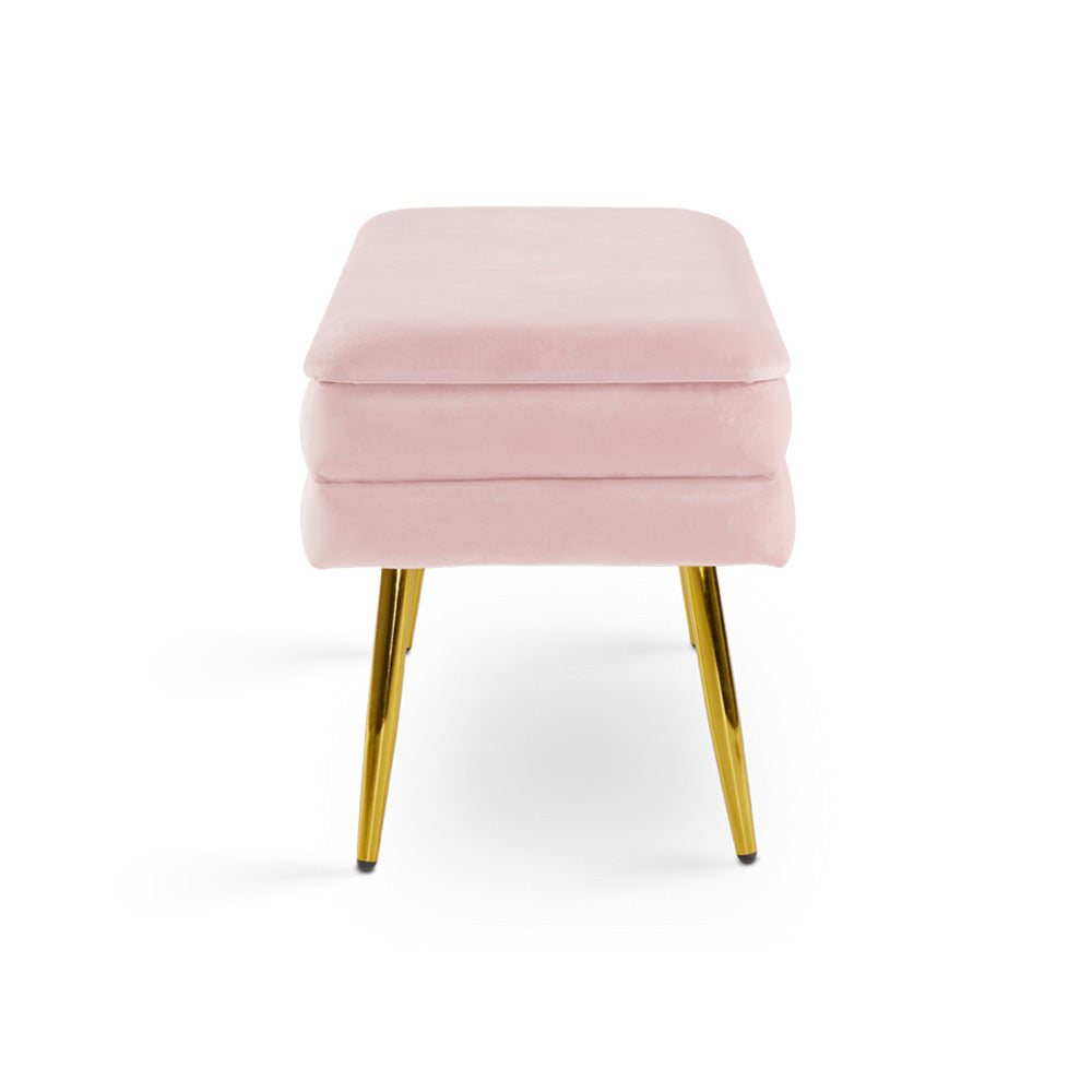 Shelby Storage Bench Pink Velvet_Side View